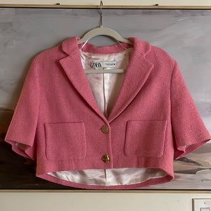 Zara Pink Cropped Tweed Jacket